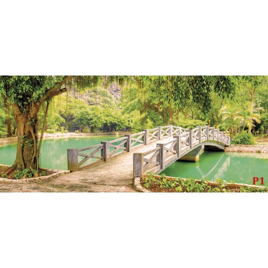 Wallpapers mural beautiful view of a tropical park with a lake and a bridge