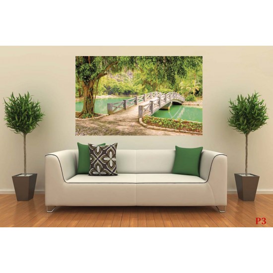 Wallpapers mural beautiful view of a tropical park with a lake and a bridge