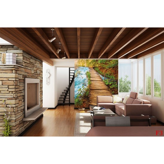 Wall mural wooden path near a river Wall mural wooden path near a river