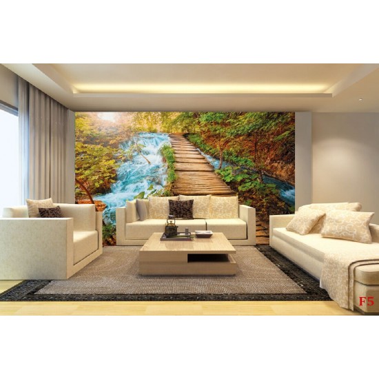 Wall mural wooden path near a river Wall mural wooden path near a river