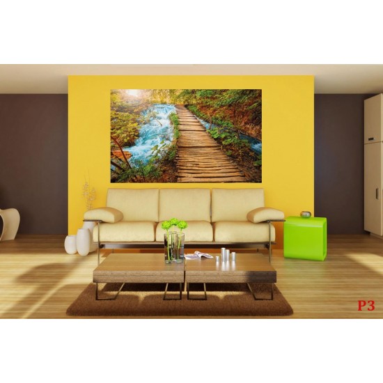 Wall mural wooden path near a river Wall mural wooden path near a river
