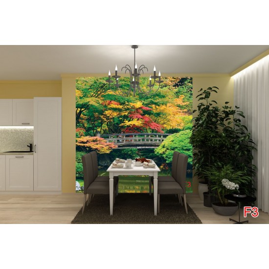 Photo mural wooden bridge over a pond