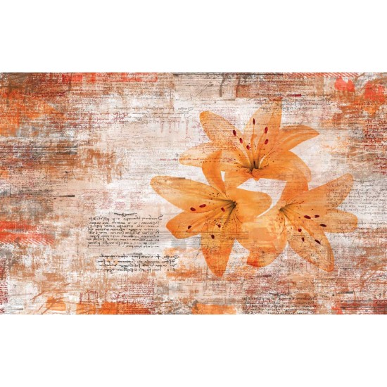 Wall murals art with inscriptions and flowers in gray and orange Wall murals art with inscriptions and flowers in gray and orange