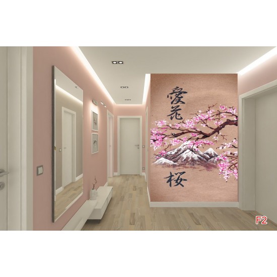 Wallpapers mural Chinese pattern with pink branch Wallpapers mural Chinese pattern with pink branch
