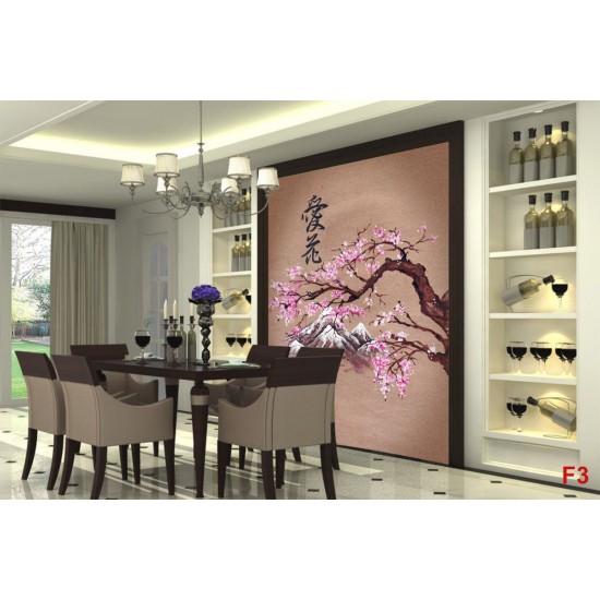 Wallpapers mural Chinese pattern with pink branch Wallpapers mural Chinese pattern with pink branch