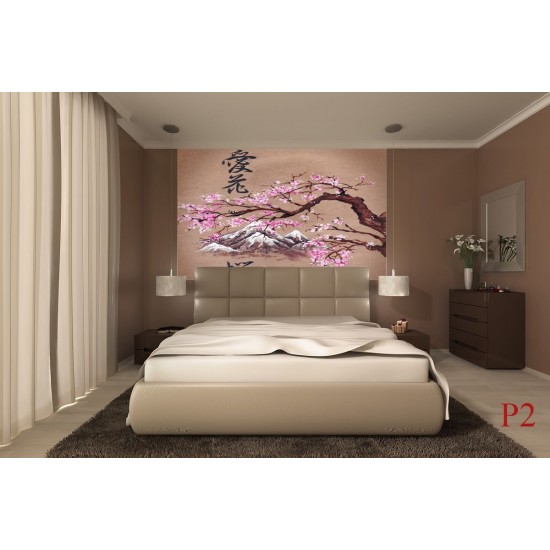 Wallpapers mural Chinese pattern with pink branch Wallpapers mural Chinese pattern with pink branch