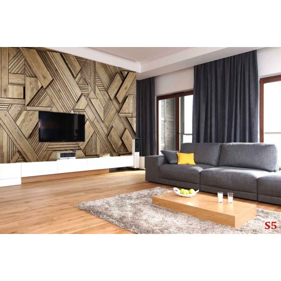 Wall murals geometric designer wall with wooden elements Wall murals geometric designer wall with wooden elements