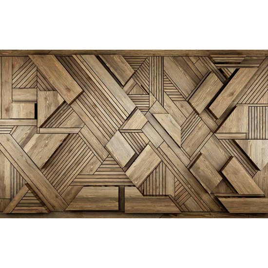 Wall murals geometric designer wall with wooden elements Wall murals geometric designer wall with wooden elements