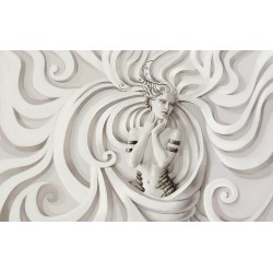 Wall murals female statue of a white wall bas-relief in 2 variants