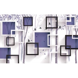 Photo wallpaper 3D Effect Wall Geometric Graphics art tree in 2 Colors