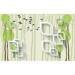 Photo wallpaper 3D Effect Wall Geometric Graphics Tree Crown in 2 Colors