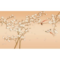 Photo murals Japanese twig with 3D flower effect in 2 colors 