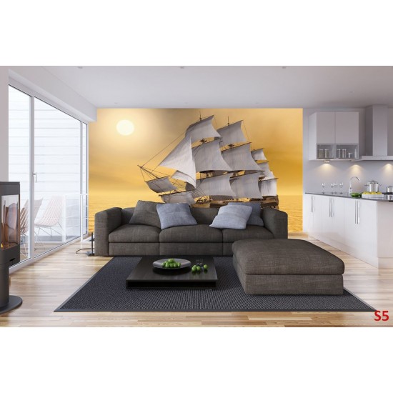 Wallpapers mural old sailing ship in yellow