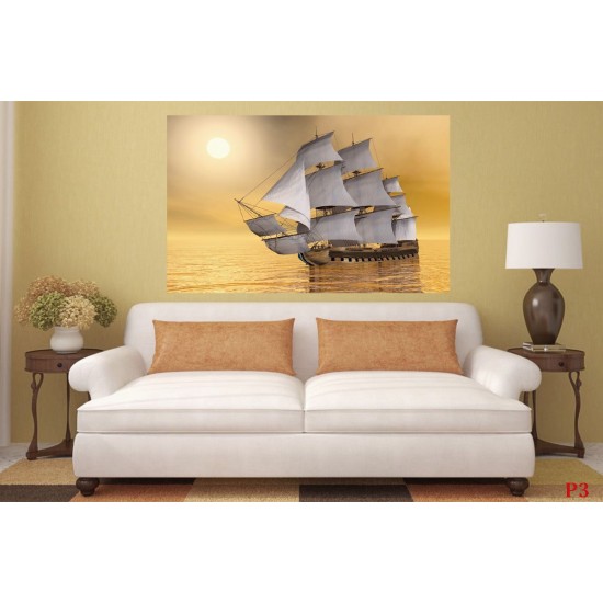 Wallpapers mural old sailing ship in yellow
