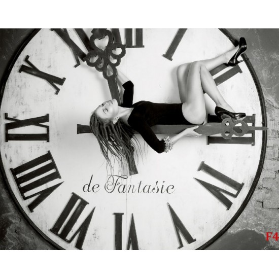 Wallpapers mural black-white round clock with a girl Wallpapers mural black-white round clock with a girl