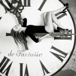Wallpapers mural black-white round clock with a girl