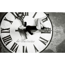 Wallpapers mural black-white round clock with a girl