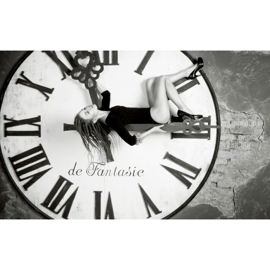 Wallpapers mural black-white round clock with a girl Wallpapers mural black-white round clock with a girl