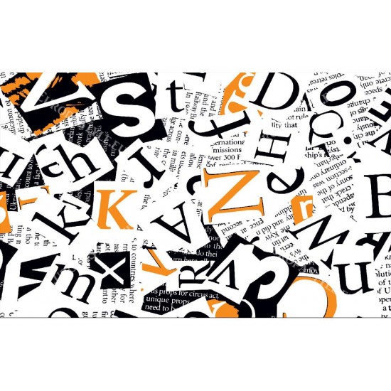 Wall murals art collage from lettering in 2 colors