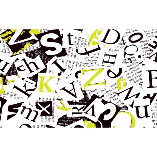 Wall murals art collage from lettering in 2 colors