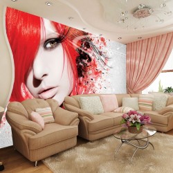 Wall mural art face in red and gray