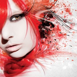 Wall mural art face in red and gray