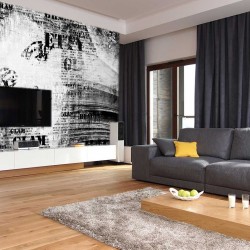 Wall mural art face with inscriptions in black and white