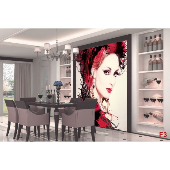 Wallpapers mural art face of a woman with feathers in 3 options