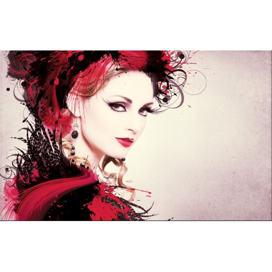 Wallpapers mural art face of a woman with feathers in 3 options