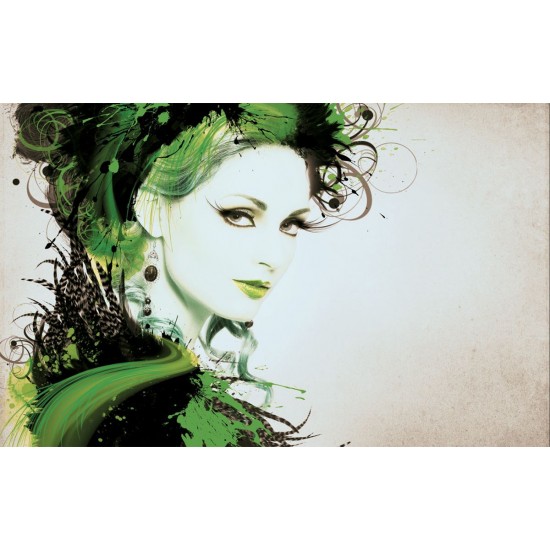 Wallpapers mural art face of a woman with feathers in 3 options