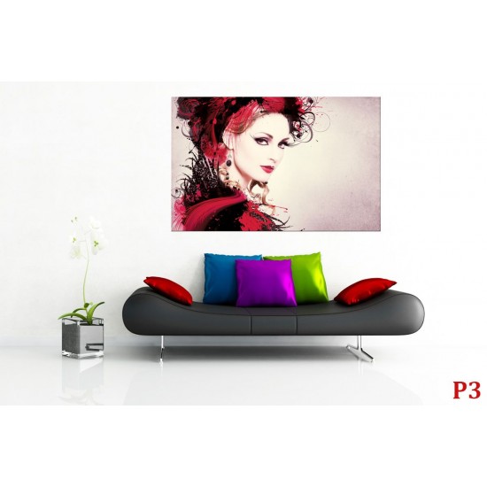 Wallpapers mural art face of a woman with feathers in 3 options