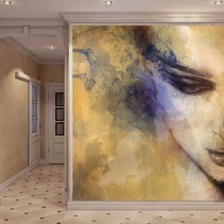 Wallpapers mural painted woman's face in yellow Wallpapers mural painted woman's face in yellow
