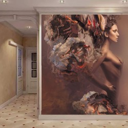 Wall mural art girl model in bronze