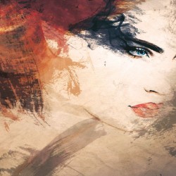 Wallpapers mural beautiful art face of a woman in 2 colors