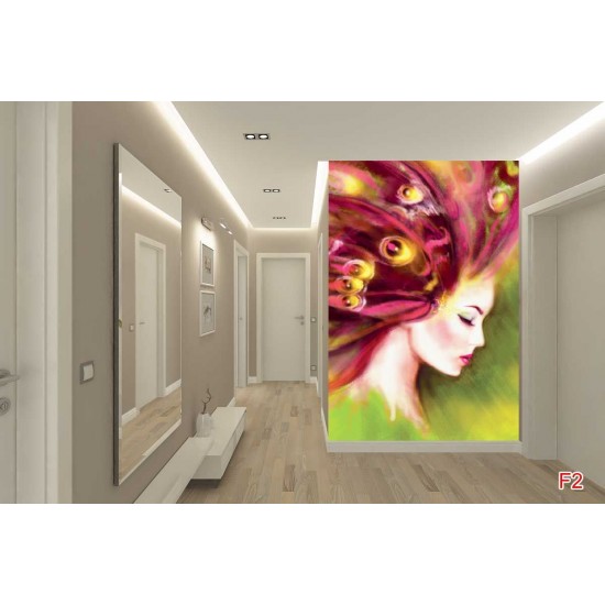 Wallpapers mural drawing art model of woman's face in 2 colors