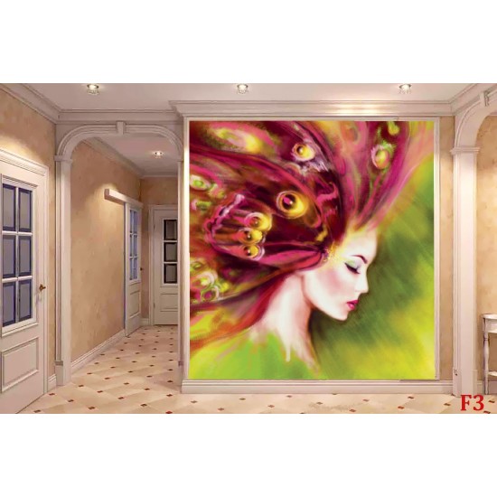 Wallpapers mural drawing art model of woman's face in 2 colors