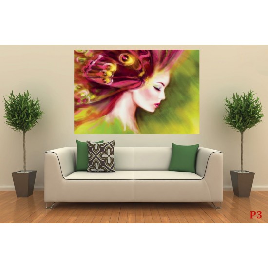 Wallpapers mural drawing art model of woman's face in 2 colors