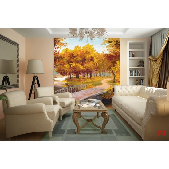 Wallpapers mural picture beautiful autumn forest with bridge Wallpapers mural picture beautiful autumn forest with bridge
