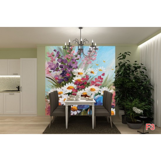 Photo mural soft bouquet of colorful flowers painted Photo mural soft bouquet of colorful flowers painted