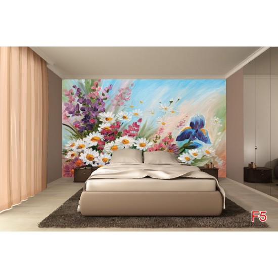 Photo mural soft bouquet of colorful flowers painted Photo mural soft bouquet of colorful flowers painted