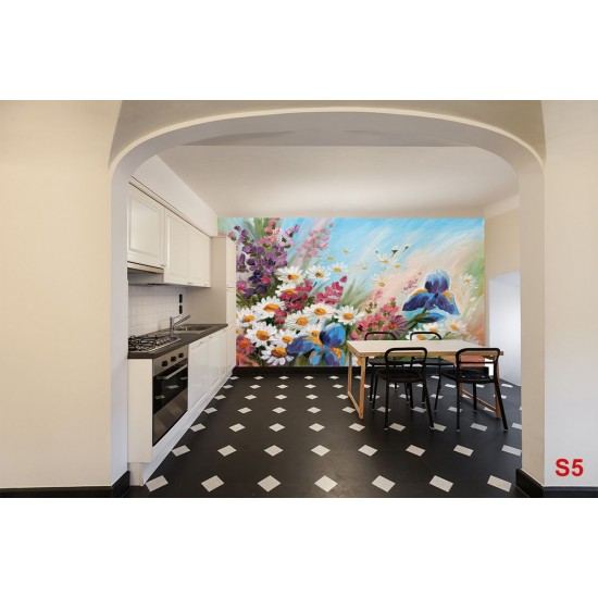 Photo mural soft bouquet of colorful flowers painted Photo mural soft bouquet of colorful flowers painted