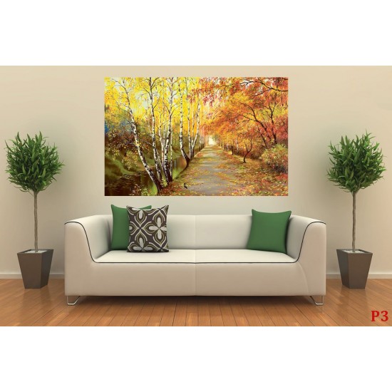 Wallpapers Autumn park alley with birch painted picture Wallpapers Autumn park alley with birch painted picture
