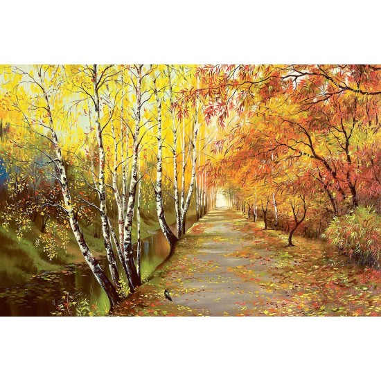 Wallpapers Autumn park alley with birch painted picture Wallpapers Autumn park alley with birch painted picture