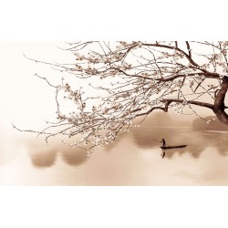 Wallpapers classical design of a Japanese twig and a boatman