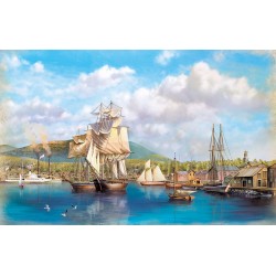 Wallpapers port with sailing ship painted landscape