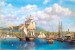 Wallpapers port with sailing ship painted landscape
