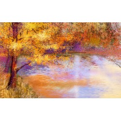 Wallpapers colorful painted picture of a tree by the lake