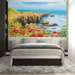 Wallpapers mural beautiful coast with poppies Wallpapers mural beautiful coast with poppies