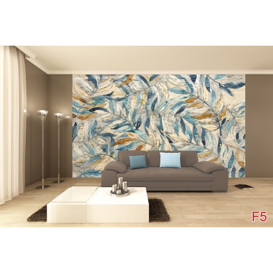 Wallpapers mural tender leaves painted 