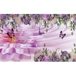 Wall murals purple composition with flowers and butterflies